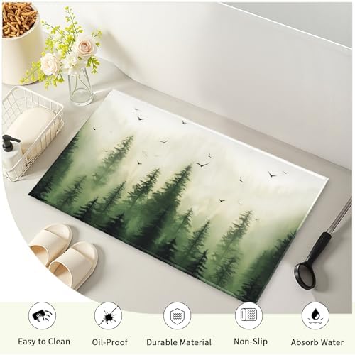 Giwawa Green Misty Forest Bath Rug Mountain Woodland Bathtub Mat Non Slip - Image 4