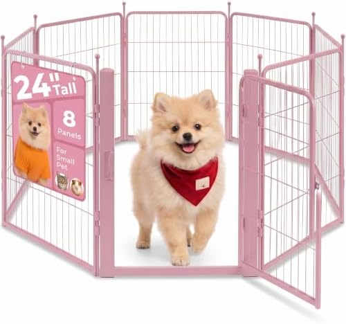 24" Pink Dog Playpen, 8-Panel Heavy Duty Metal Square Tube Puppy Pen by FreePet