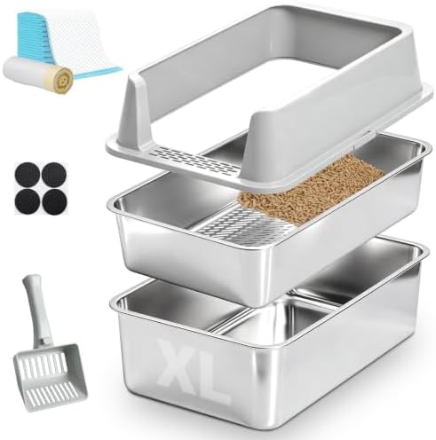 Stainless Steel Sifting Litter Box, XL Litter Boxes by Futam