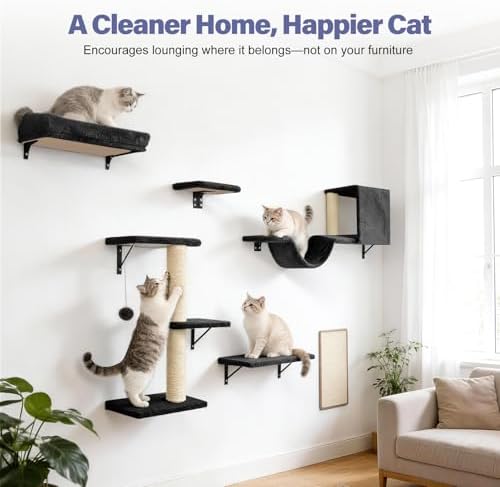 Cat Wall Shelves, Stable & Safe 6 in 1 Cat Furniture Set Black, - Image 3