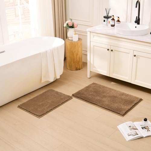 CozeCube Light Brown 36"x24" Shaggy Non Slip Soft Washable Bath Mat - Image 4