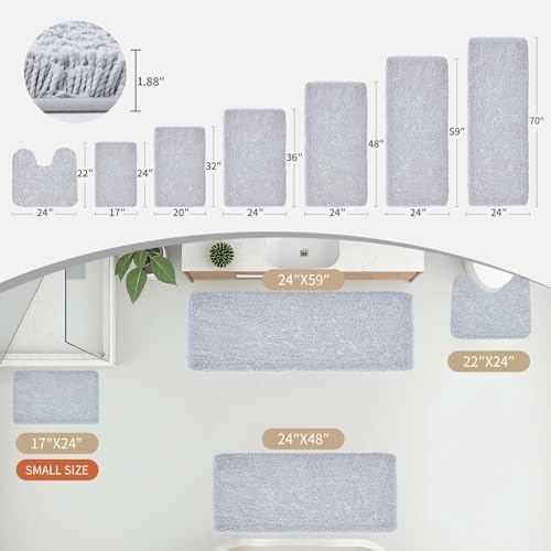 Disolla Silver Grey Bathroom Runner Rug 24x59, Soft Plush Large Bath Mat - Image 2