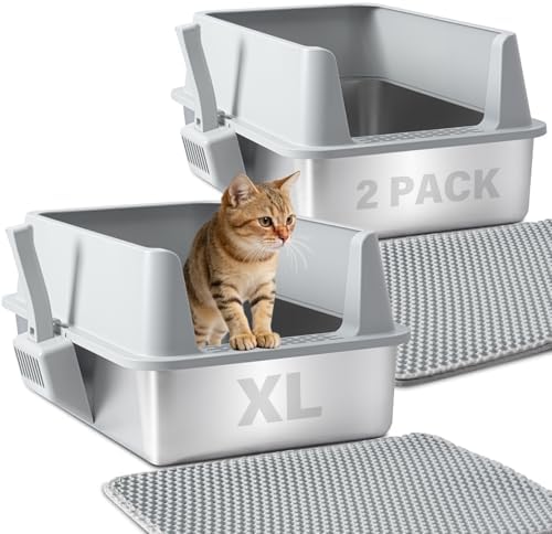 Stainless Steel Litter Box, XL Metal Litter Box by Futam