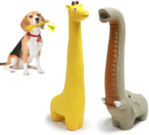 Latex Squeaky Dog Toys, 2 Pack Soft Rubber Dog Chew Toys, 9.5" Standing Stick by KrauzPet