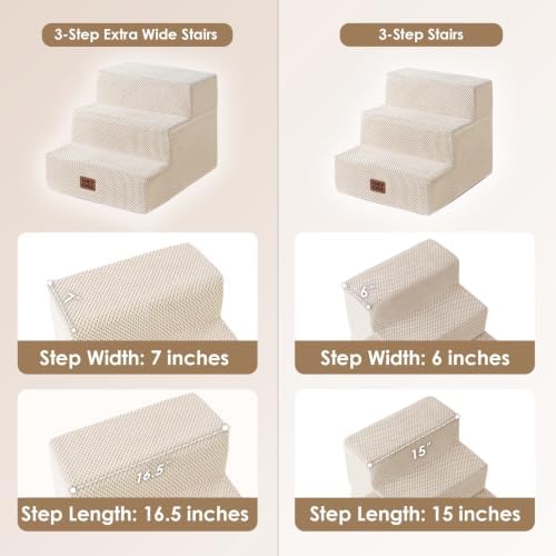 EHEYCIGA Dog Stairs 13.5" H, 3-Step Extra Wide Dog Steps - Image 2