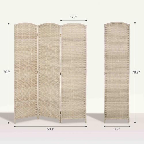 HOMCOM 3 Panel Room Divider 6 Ft Privacy Screen Hand-Woven Washed Oak - Image 7