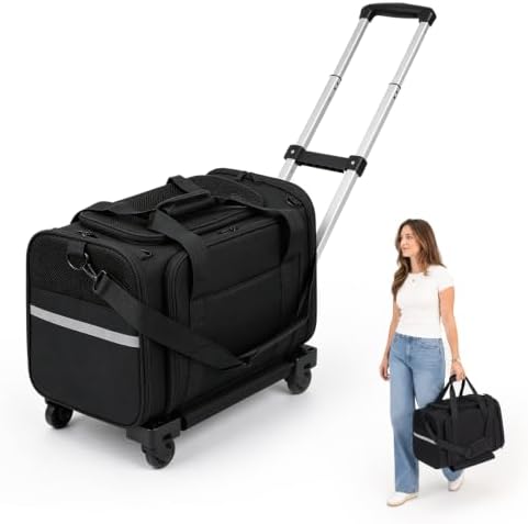 Rolling Pet Carrier with Wheels & Pull Bar, Foldable Cat Carrier by Unknown