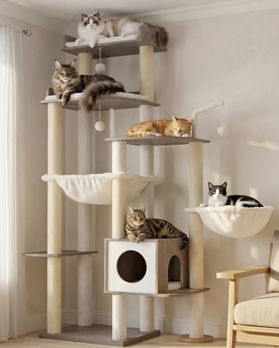 Heybly Cat Tree, 70.5" Wood Tall Cat Tower - Image 2