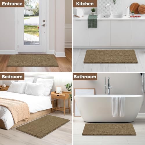 Bcoimo Bath Rug Mat, 44x24 Chenille Non Slip Tan Long Bathroom Runner Rugs - Image 6
