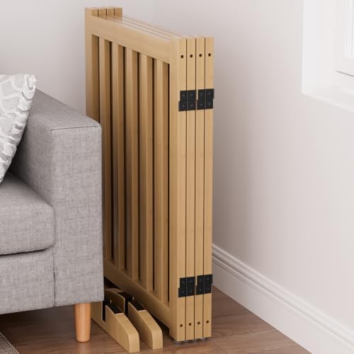 Wooden Freestanding Foldable Dog Gate, 24 Inch Height 4 Panel Pet Gate No Drill - Image 7