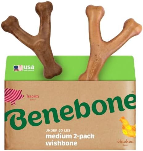 Benebone 2-Pack Wishbone Dog Chew Toy, Real Bacon & Chicken by Benebone