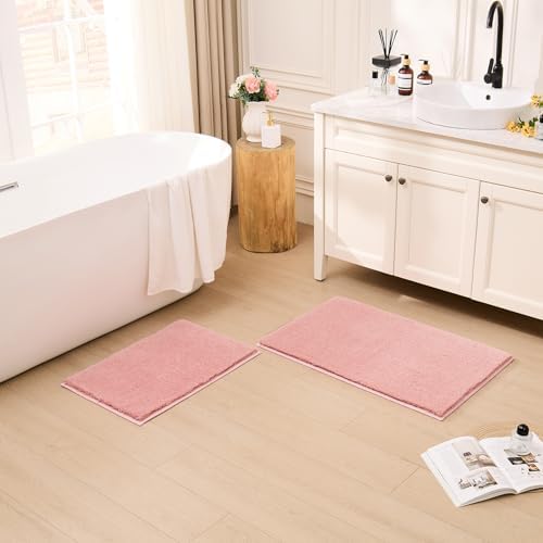 CozeCube Dusty Pink 36"x24" Shaggy Non Slip Soft Washable Bath Mat - Image 4