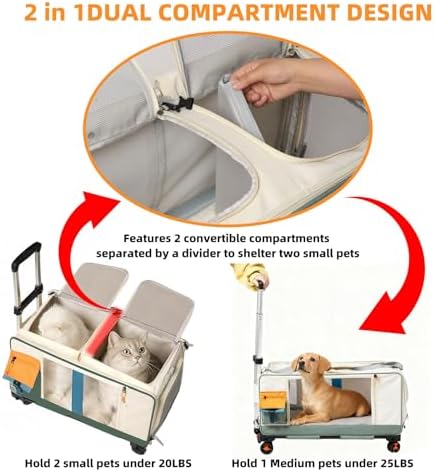Large Cat Carrier with Wheels, Rolling Folding Soft-Sided - Image 3