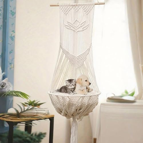 Macrame Cat Hammock-Boho Cat Bed Cotton Wall Hanging - Image 7