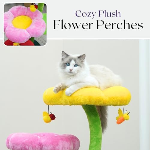 Catry Flower Cat Tree with Hideaway Condo, 3 Perches and Scratching Posts - Image 4