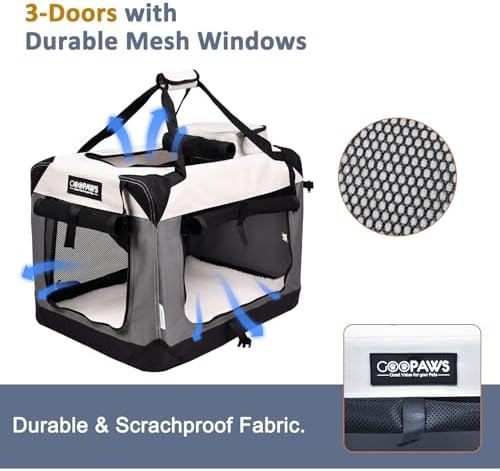 JESPET 3 Door Soft Dog Crates Kennel, Collapsible Travel Pet Carrier - Image 2