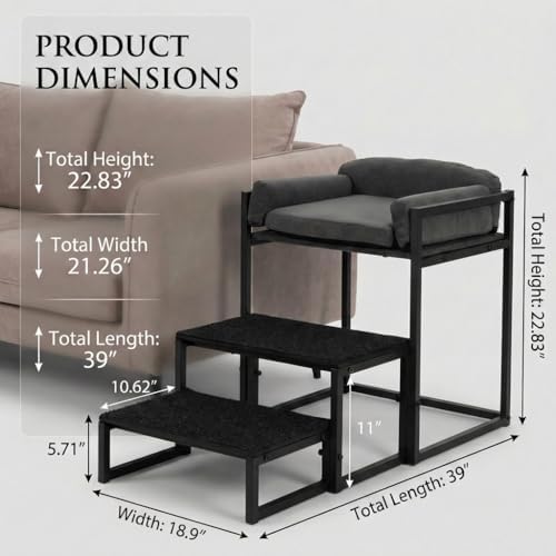 2-in-1 Foldable Pet Steps Window Perch, Iron Cushioned Bed - Image 5