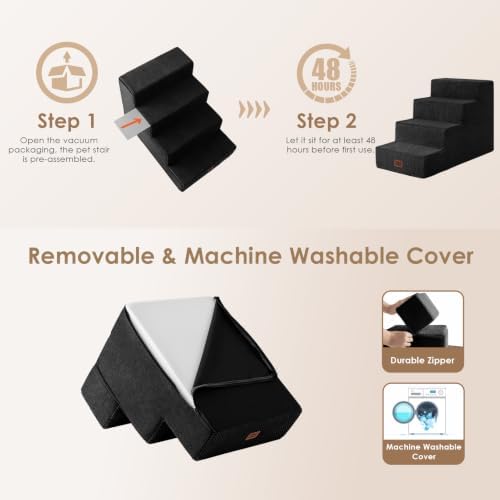 EHEYCIGA Dog Stairs for Bed 18" H, 4-Step Extra Wide Dog Steps - Image 6