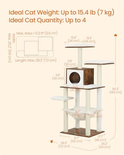 Feandrea Cat Tree, 56.3-Inch Contemporary Cat Tower - Image 5
