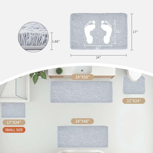 Disolla Silver Grey Bathroom Rugs 17x24, Non-Slip Plush Small Bath Mat - Image 2