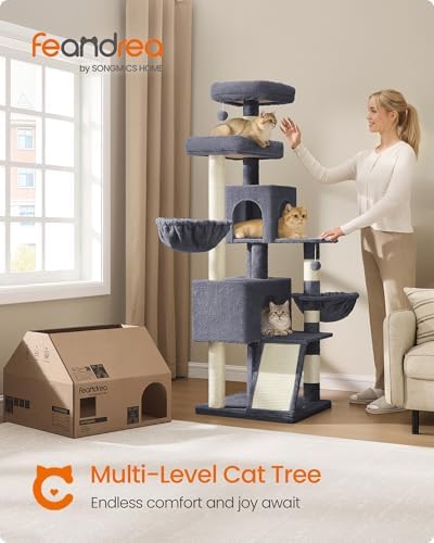 Feandrea Cat Tree, 68.5-in Tall Cat Tower, Dark Gray - Image 2