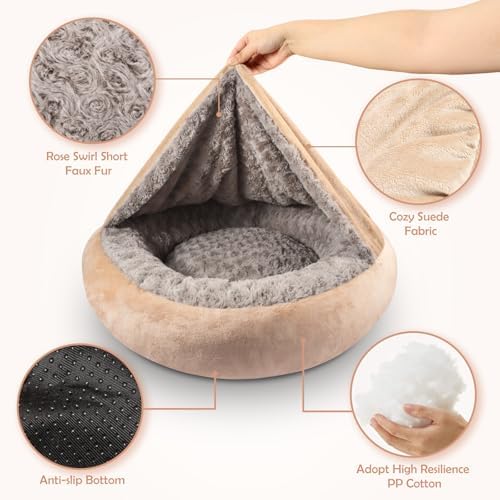 JOEJOY Small Dog Cat Bed With Hooded Blanket, Cozy Cuddler Luxury Puppy Pet - Image 3