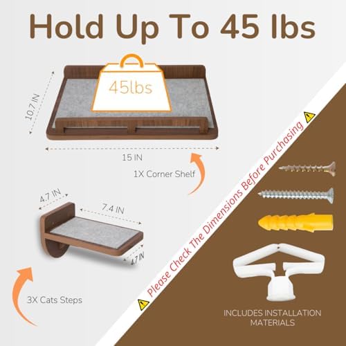 45LBS Cat Wall Shelves with 3 Non-Slips Steps, Space-Saving Mounted Cat Wall - Image 2