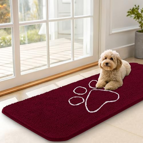 OLANLY Dog Door Mat for Muddy Paws 47x17, Paw Print Design Chenille Mud Mat by OLANLY