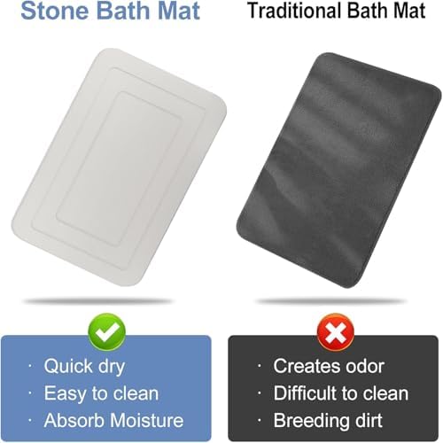 2 Pack Stone Bath Mat, Diatomaceous Earth Shower Mat, Non-Slip Super Absorbent - Image 5
