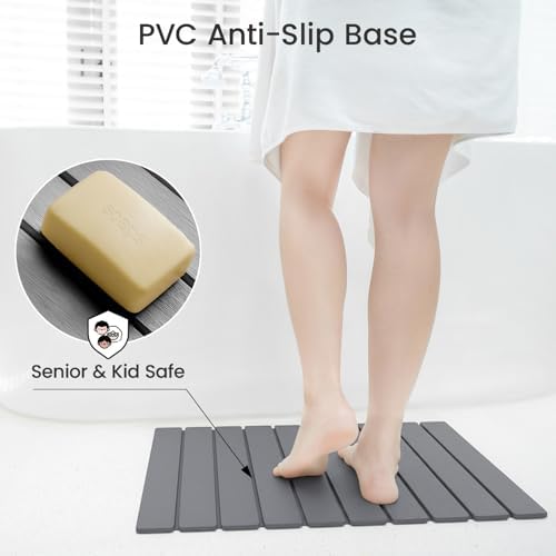 Meowoo Foldable Stone Bath Mat, 23.6"x15.3" Diatomaceous Earth Mat - Image 5