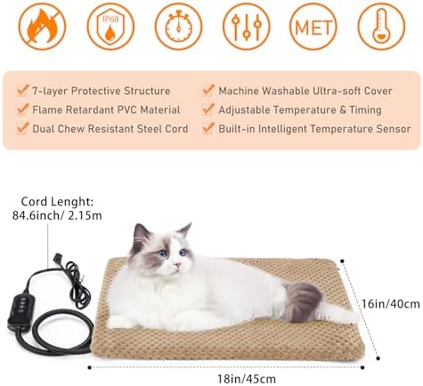 INVENHO Heated Cat Bed, Waterproof Adjustable Temperature Dog Cat Heating Pad - Image 5