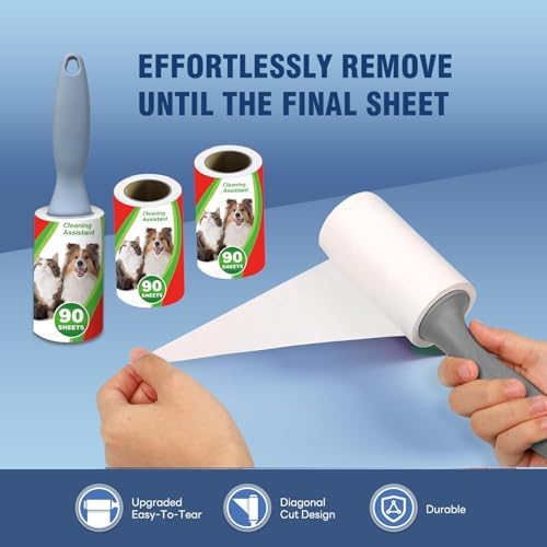 Pet Hair Lint Rollers, 3 Pack, 90 Sheets Each– Reusable Sticky Roller - Image 2
