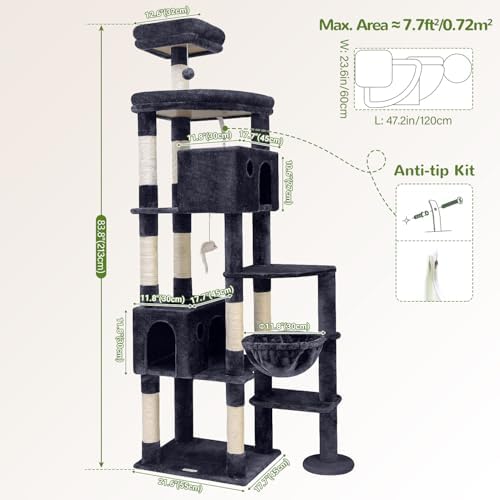 Globlazer Giant Cat Tree for Indoor Large Cats, Dark Grey - Image 6