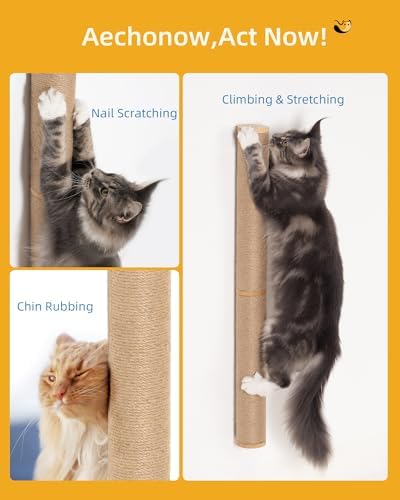 Aechonow 34" Cat Scratching Post, Wood Wall Mounted Cat Scratcher - Image 2
