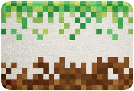 Pixelated Bath Rug, Geometric Patchwork Grid Shaggy Absorbent Non Slip Floor Mat - Image 3
