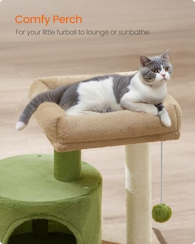 Feandrea Cat Tree, 18.5-Inch Small Cat Tower, Grass Green and Camel Brown - Image 6