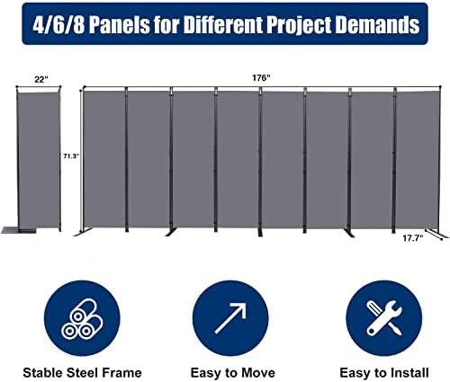 Room Divider 8 Panel-176''Wide, 6FT Room Dividers and Folding Privacy Screen - Image 6