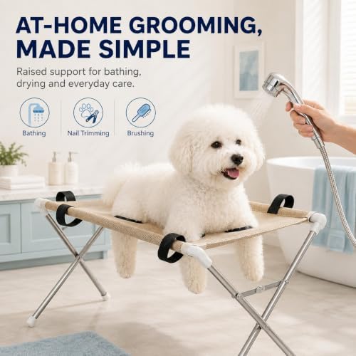Pet Grooming Hammock with Stand, Foldable Dog Bath Table，Black - Image 2