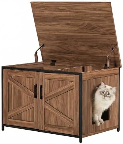unipaws Top Opening Cat Litter Box Enclosure Furniture, Flip Top Design by unipaws