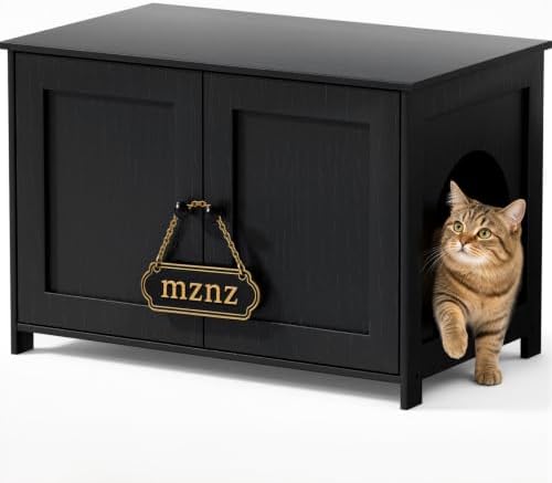 Hidden Cat Litter Box Enclosure Furniture, Dog Proof Kitty Washroom Cabinet by MZNZ
