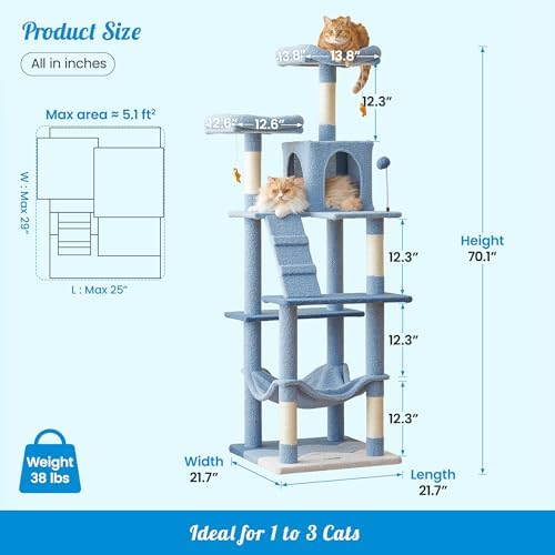 MWPO Ocean-Themed Cat Tree, 70.1-Inch Multi-Level Tall Tower - Image 6