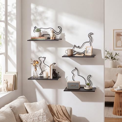 Sieral 4 Pcs Cat Wall Shelf Metal Cat Wall Decor Bookshelf - Image 4