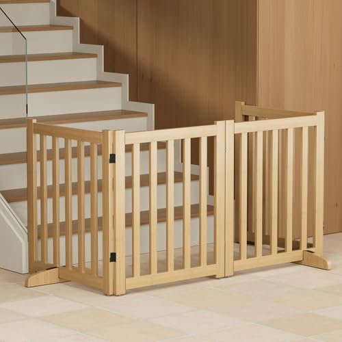 Wooden Freestanding Foldable Dog Gate, 24 Inch Height 4 Panel Pet Gate No Drill - Image 3