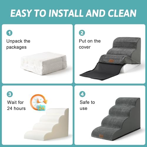 COZY KISS Dog Stairs for Small Dog 22.6" H, 5 Step Pet Ramp for Bed - Image 4