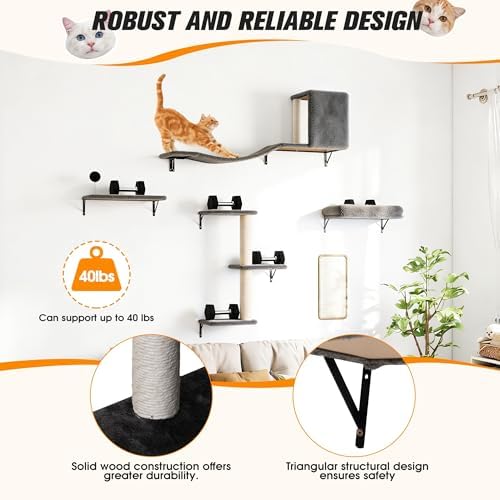 5Pcs Wall Mount Cat Tree & Shelf Furniture - Image 3