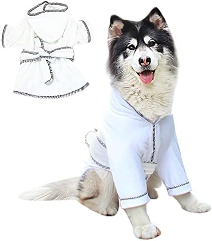 Dog Bathrobe, Microfiber Fast Drying Absorbent Hooded Bath Towel White by HDKUW