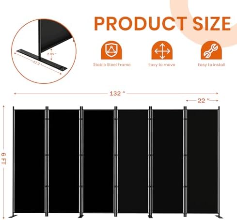 SUNALLY Room Divider Privacy Screens, 6 Panel Divider - Image 2