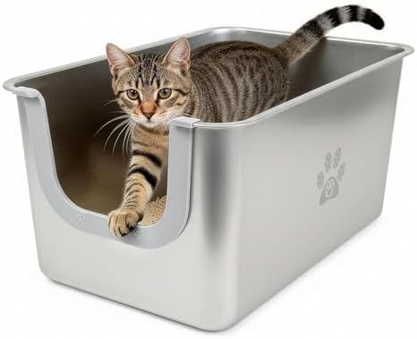 Stainless Steel Litter Box 11.8" High Sides by PTFFF