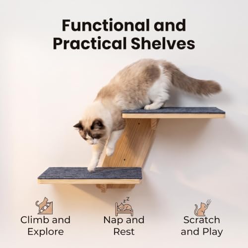FlyonSea Large Cat Wall Shelves, Solid Wood Wall Mounted Cat Climbing Perch - Image 3