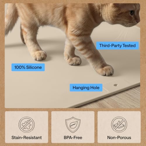 GORILLA GRIP Cat Litter Box Mat, Easy Clean Silicone Mats, 35x23 Beige - Image 6
